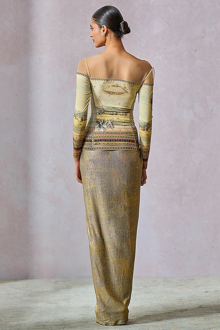 Oyster Foil Jersey Metallic Printed Top by Tarun Tahiliani at Pernia's Pop Up Shop