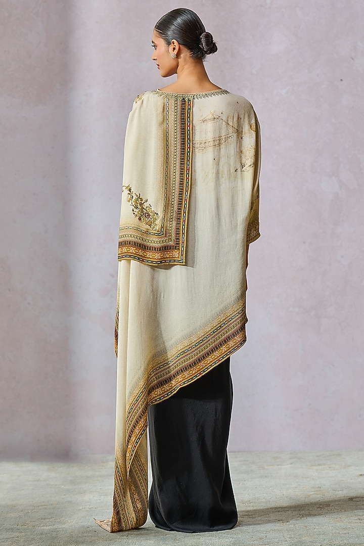 Ivory Georgette Printed Asymmetric Top by Tarun Tahiliani at Pernia's Pop Up Shop