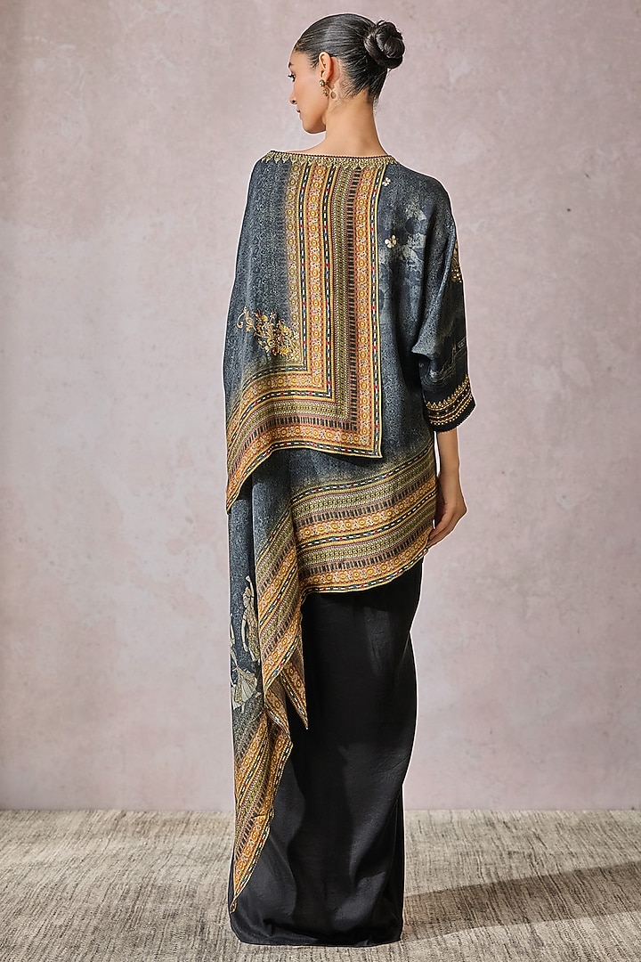 Black Georgette Printed Asymmetric Top by Tarun Tahiliani at Pernia's Pop Up Shop