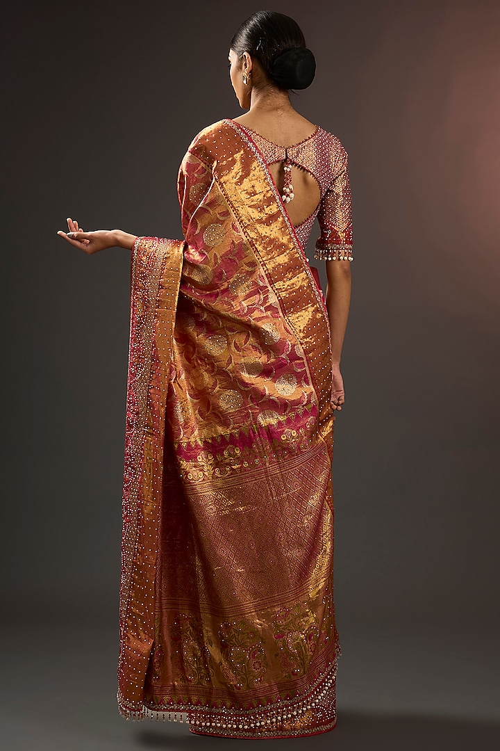 Gold & Red Kanjivaram Crystal Studded Bridal Saree Set by Tarun Tahiliani at Pernia's Pop Up Shop