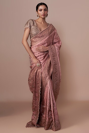 Old Rose Brocade Saree Set by Tarun Tahiliani
