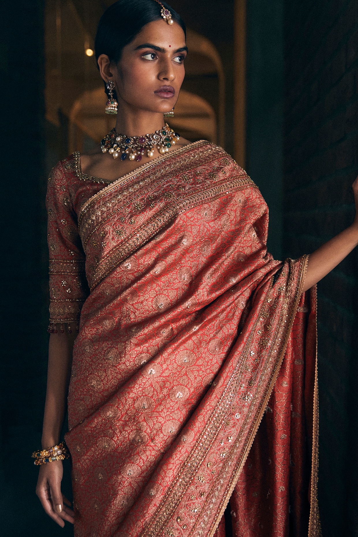 Buy Copper Toned Foil Saree Fabricated In Tissue With Embroidered Borders  KALKI Fashion India