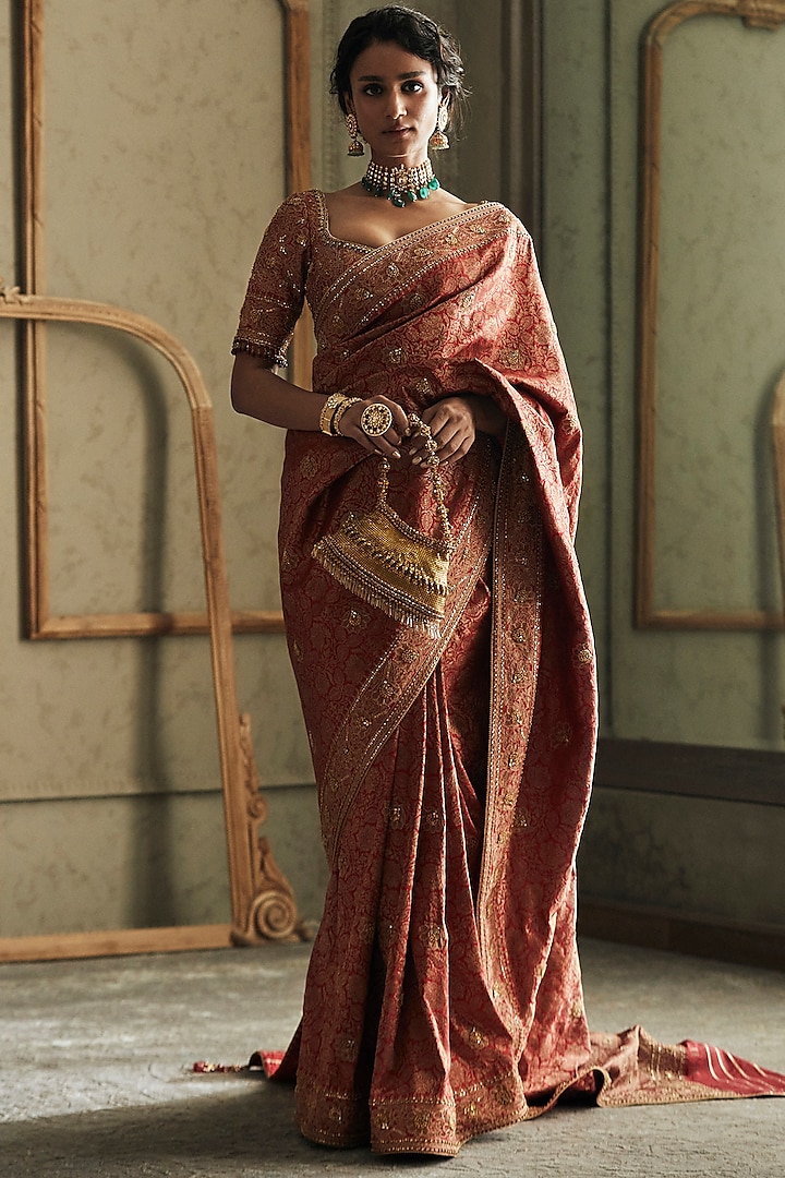 Rose Gold Embroidered Saree Set by Tarun Tahiliani