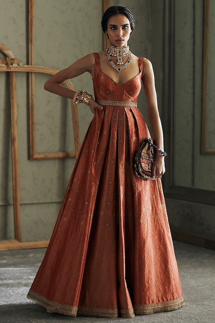 pleated anarkali dress Cream Tissue Anarkali Suit With Delicate Resham Embroidery