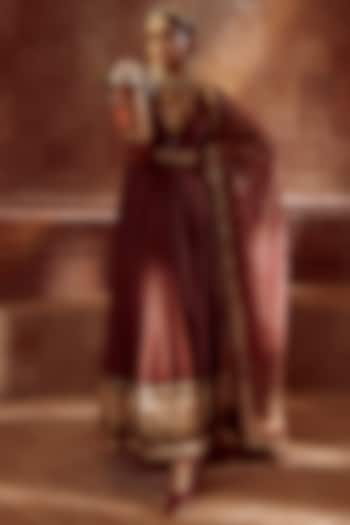 Wine Embroidered Bridal Anarkali Set by Tarun Tahiliani at Pernia's Pop Up Shop