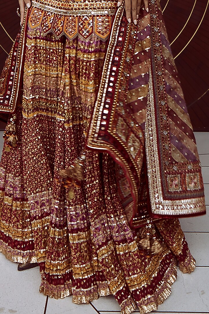 Deep Red Chanderi Brocade Bridal Sharara Set by Tarun Tahiliani at Pernia's Pop Up Shop