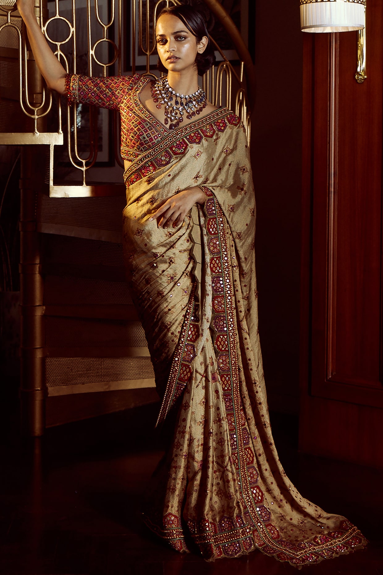 Gold Embroidered Saree Set Design by 