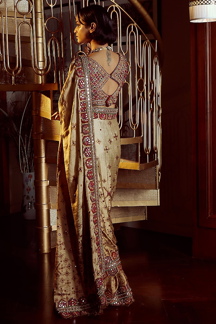 Tarun Tahiliani - Powder Blue Tulle & Sheer Tulle Embellished Designer Saree Set for Women at Pernia's Pop-Up Shop