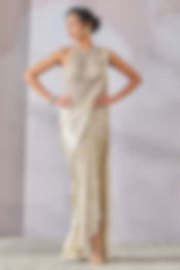 Ivory Foil Jersey Beaded Concept Saree by Tarun Tahiliani at Pernia's Pop Up Shop