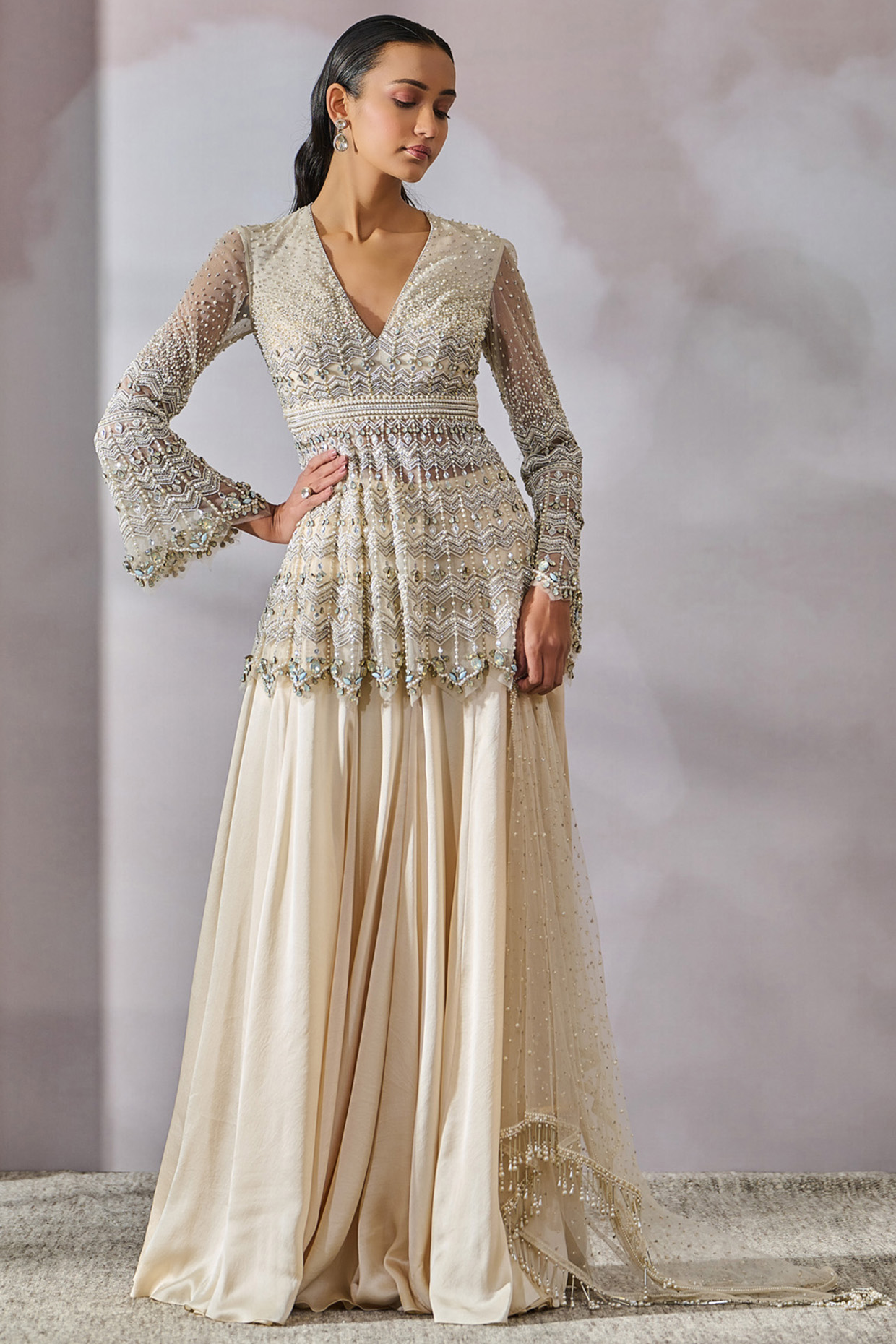 Ivory Charmeuse Bridal Sharara Set by Tarun Tahiliani at Pernia's Pop Up Shop