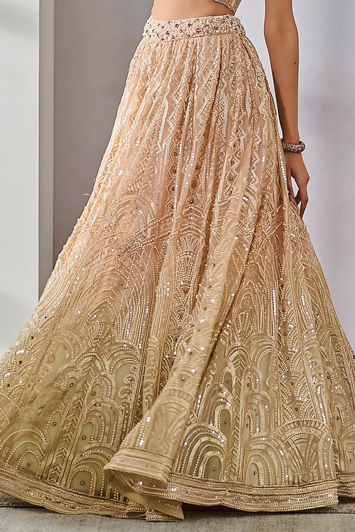 Blush-Mint Soft Net Pearl Embroidered Bridal Lehenga Set by Tarun Tahiliani at Pernia's Pop Up Shop