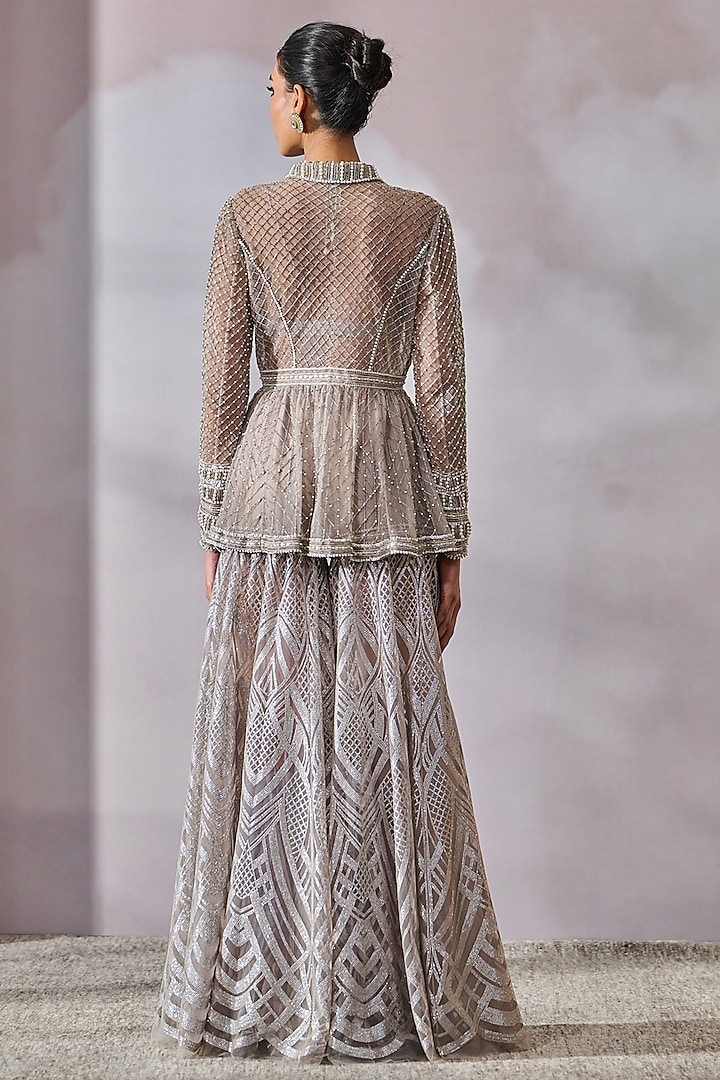 Silver Tulle Hand Embroidered Bridal Sharara Set by Tarun Tahiliani at Pernia's Pop Up Shop
