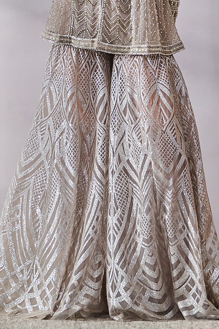 Silver Tulle Hand Embroidered Bridal Sharara Set by Tarun Tahiliani at Pernia's Pop Up Shop