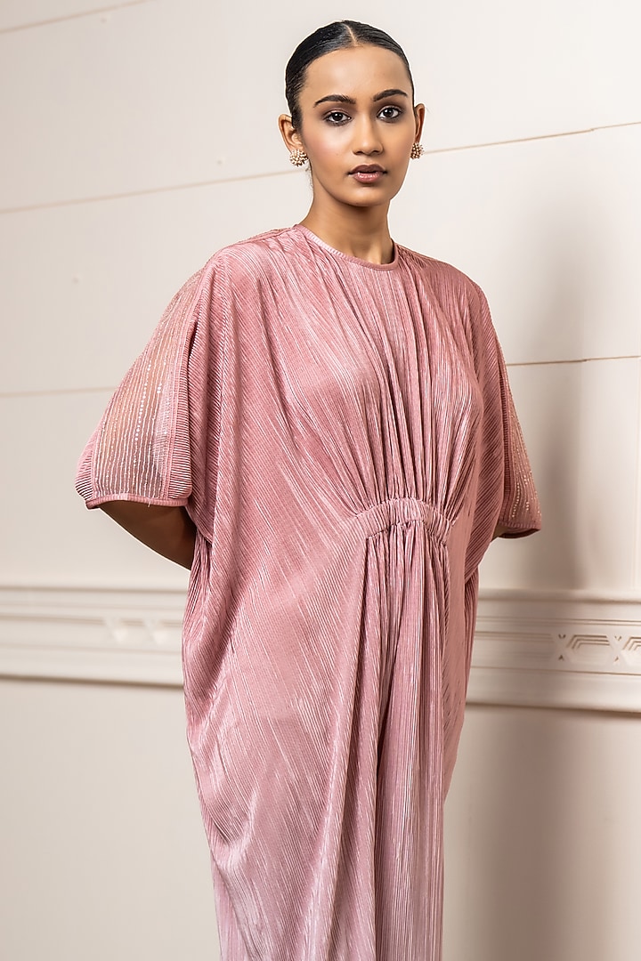 Rose Gold Crinkle Maxi Cocktail Dress by Tarun Tahiliani at Pernia's Pop Up Shop