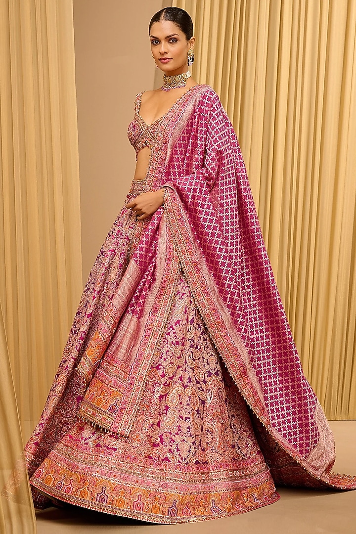 Wine Silk Dupion Embroidered Bridal Lehenga Set by Tarun Tahiliani at Pernia's Pop Up Shop