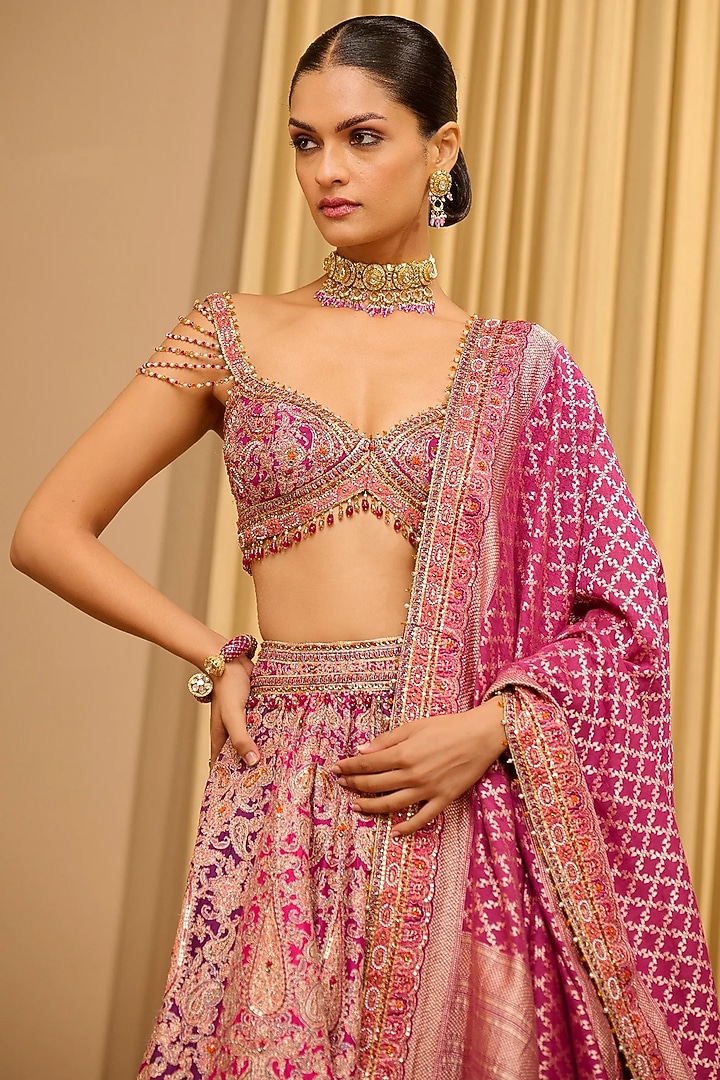 Wine Silk Dupion Embroidered Bridal Lehenga Set by Tarun Tahiliani at Pernia's Pop Up Shop