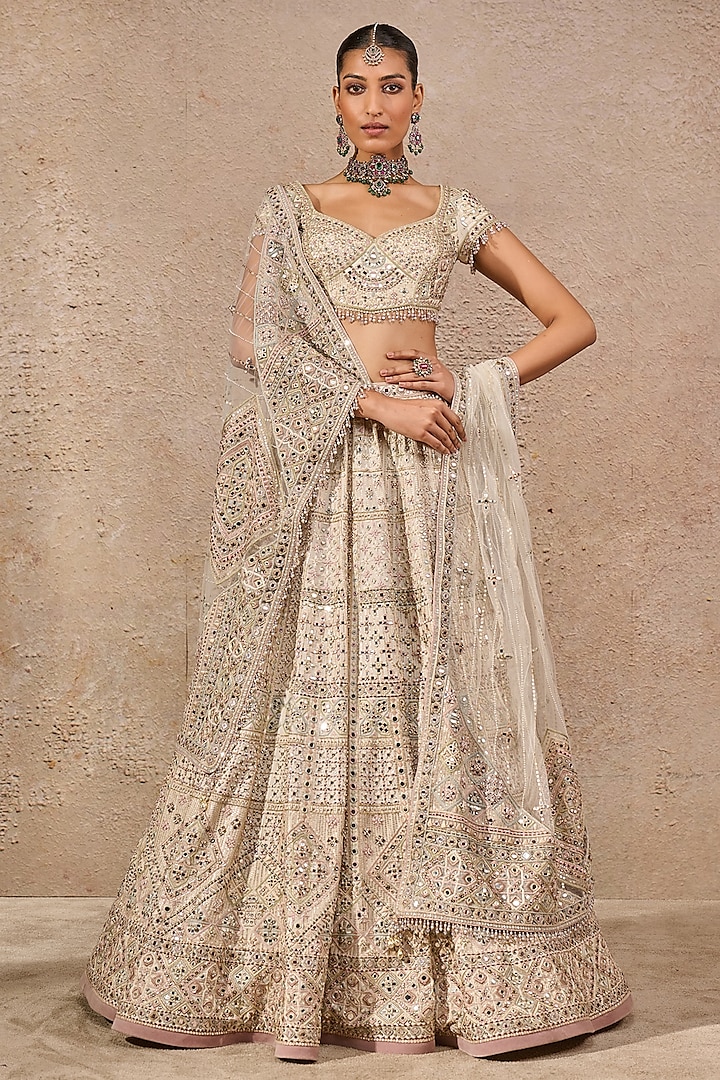 Ivory Tulle Hand Embroidered Bridal Lehenga Set by Tarun Tahiliani at Pernia's Pop Up Shop