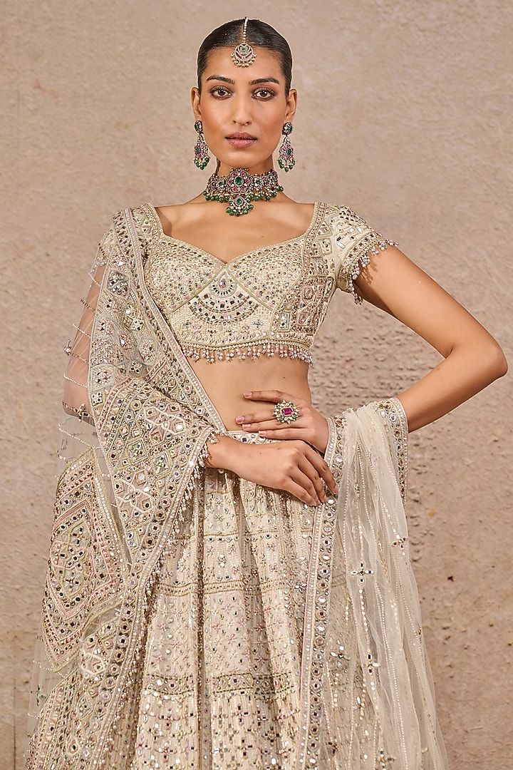 Ivory Tulle Hand Embroidered Bridal Lehenga Set by Tarun Tahiliani at Pernia's Pop Up Shop