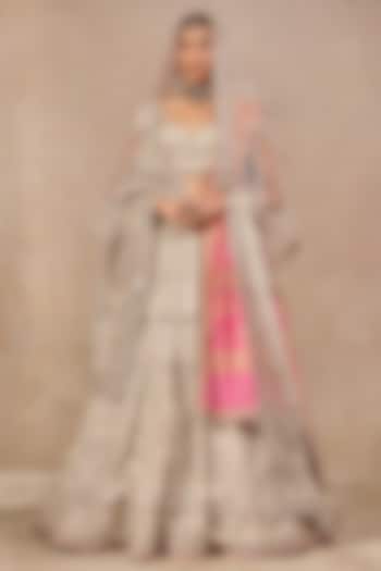 Ivory Tulle Hand Embroidered Bridal Lehenga Set by Tarun Tahiliani at Pernia's Pop Up Shop