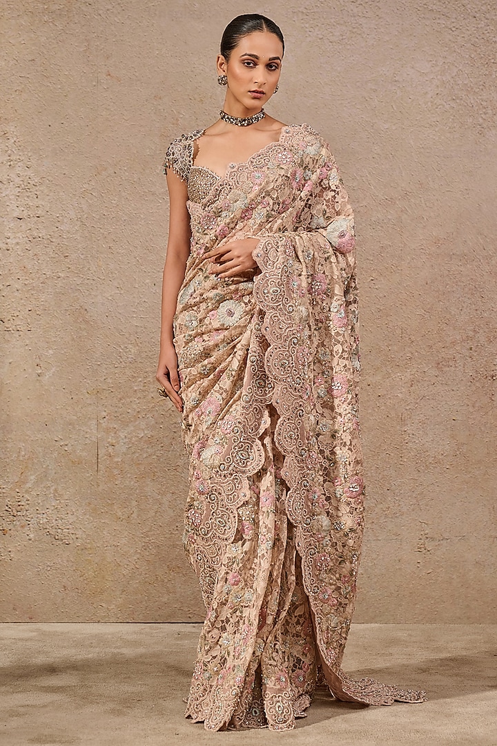 Multi-Colored Tulle Hand Embroidered Bridal Saree Set by Tarun Tahiliani at Pernia's Pop Up Shop