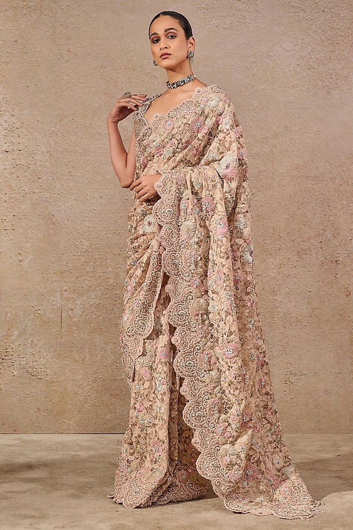 Multi-Colored Tulle Hand Embroidered Bridal Saree Set by Tarun Tahiliani at Pernia's Pop Up Shop