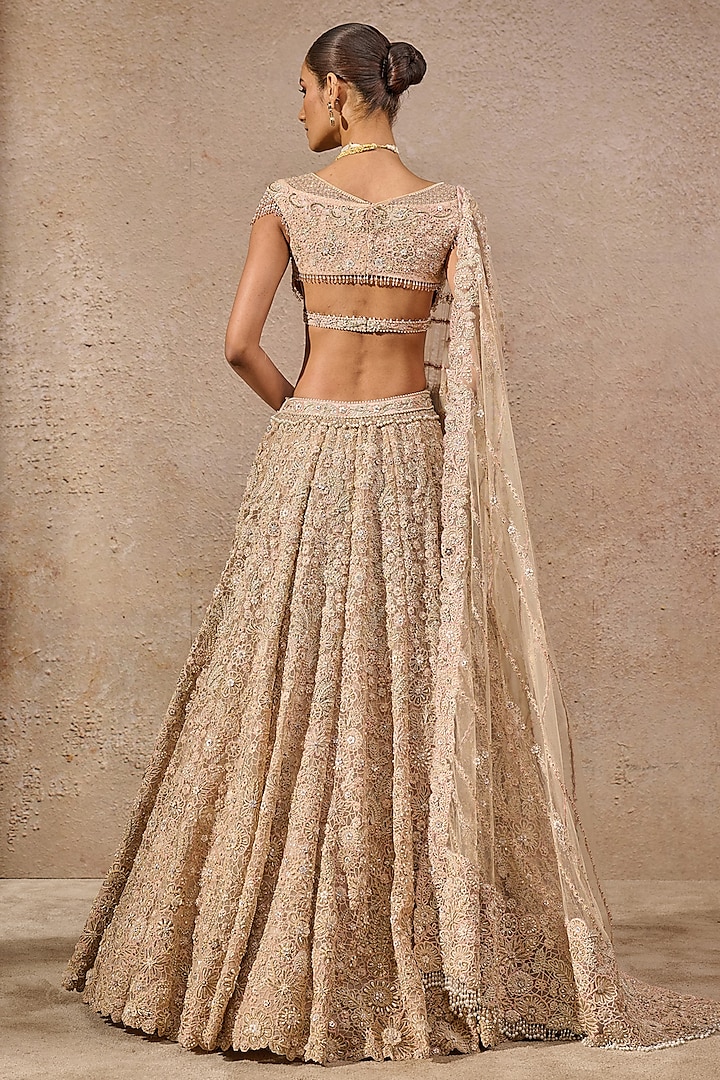 Ivory Tulle Hand Embroidered Bridal Lehenga Set by Tarun Tahiliani at Pernia's Pop Up Shop