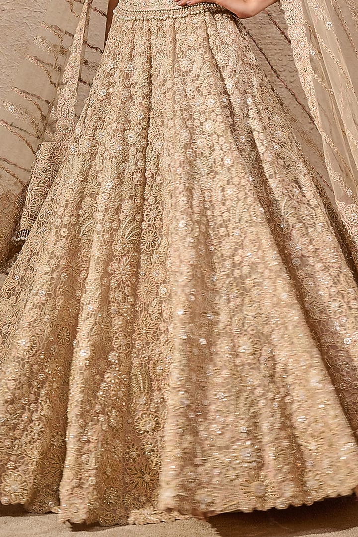 Ivory Tulle Hand Embroidered Bridal Lehenga Set by Tarun Tahiliani at Pernia's Pop Up Shop