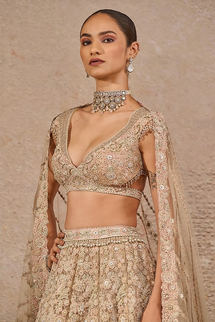 Ivory Tulle Hand Embroidered Bridal Lehenga Set by Tarun Tahiliani at Pernia's Pop Up Shop