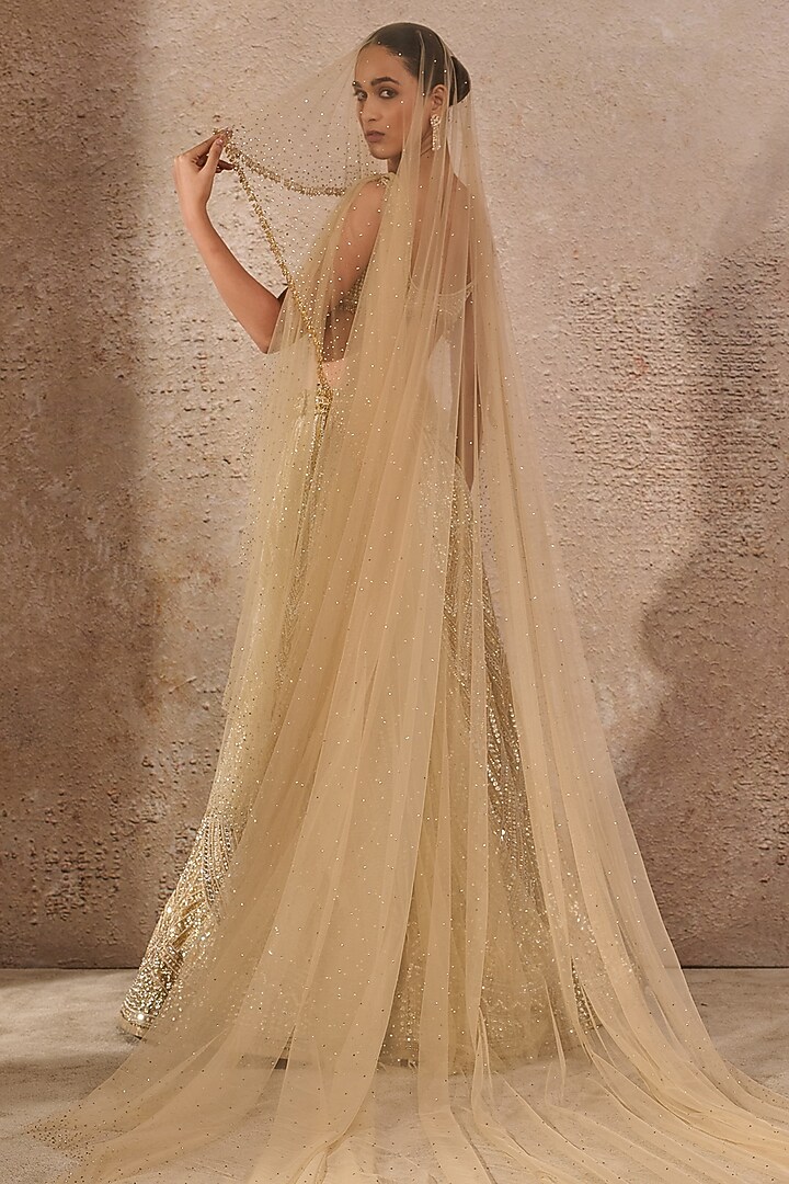 Gold Tulle Hand Embroidered Bridal Lehenga Set by Tarun Tahiliani at Pernia's Pop Up Shop