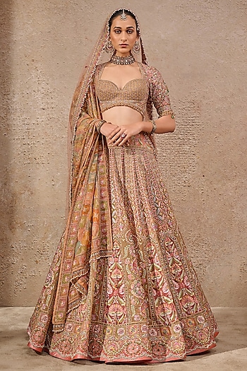 Multi-Colored Sheer silk Aari Embroidered Lehenga Set by Tarun Tahiliani