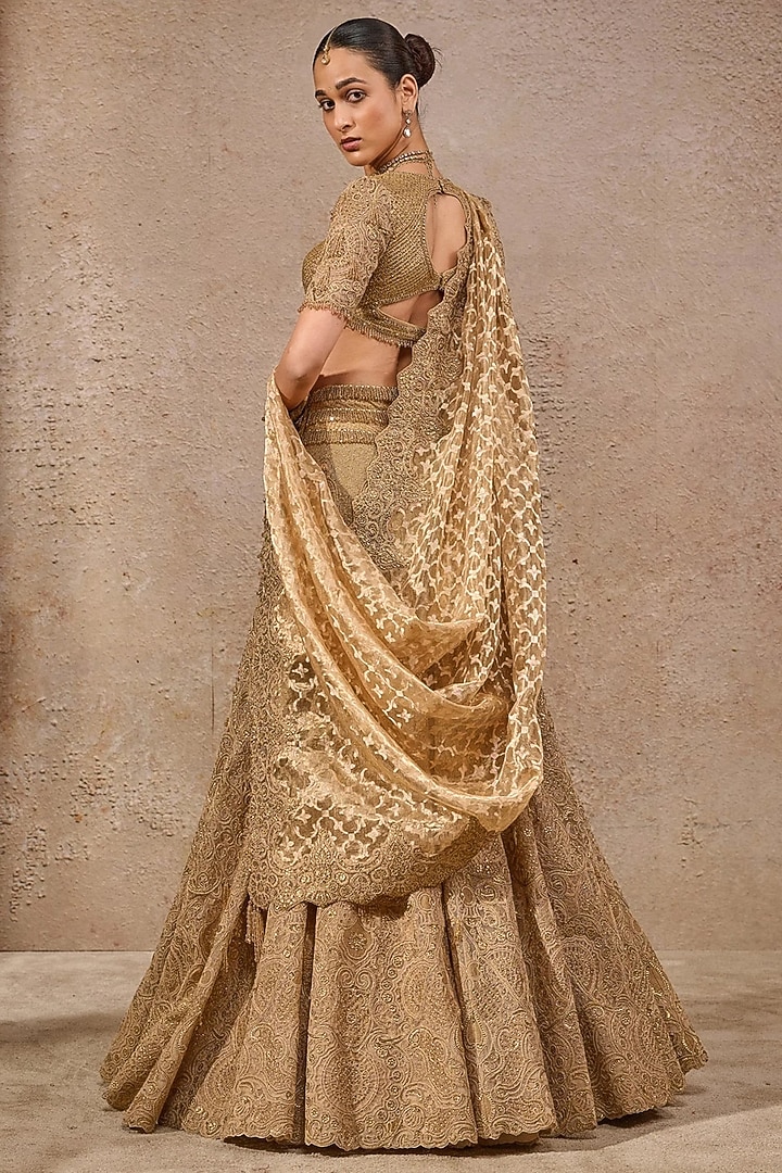Gold Tulle Resham Embroidered Bridal Lehenga Set by Tarun Tahiliani at Pernia's Pop Up Shop
