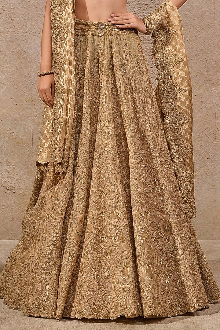Gold Tulle Resham Embroidered Bridal Lehenga Set by Tarun Tahiliani at Pernia's Pop Up Shop