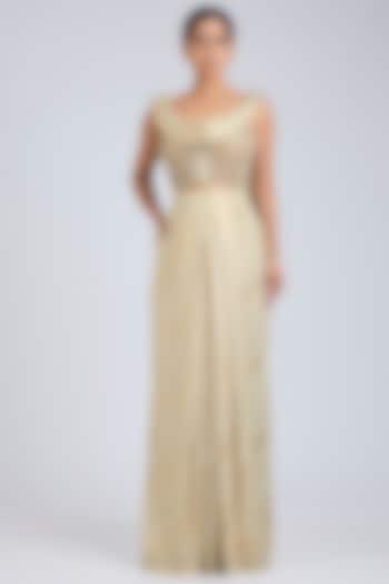 Ivory Foil Jersey Pleated Pant Set by Tarun Tahiliani at Pernia's Pop Up Shop