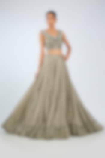 Jade Woven Textile Embroidered Bridal Lehenga Set by Tarun Tahiliani at Pernia's Pop Up Shop