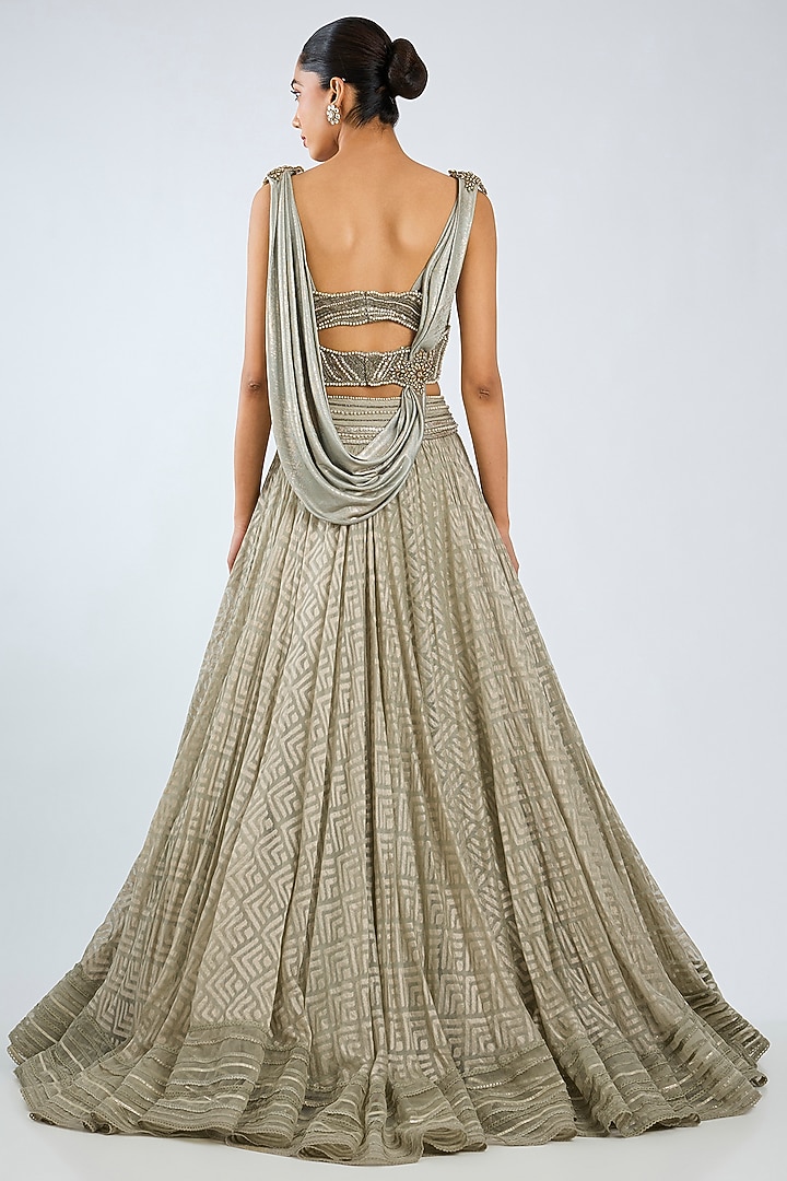 Jade Woven Textile Embroidered Bridal Lehenga Set by Tarun Tahiliani at Pernia's Pop Up Shop