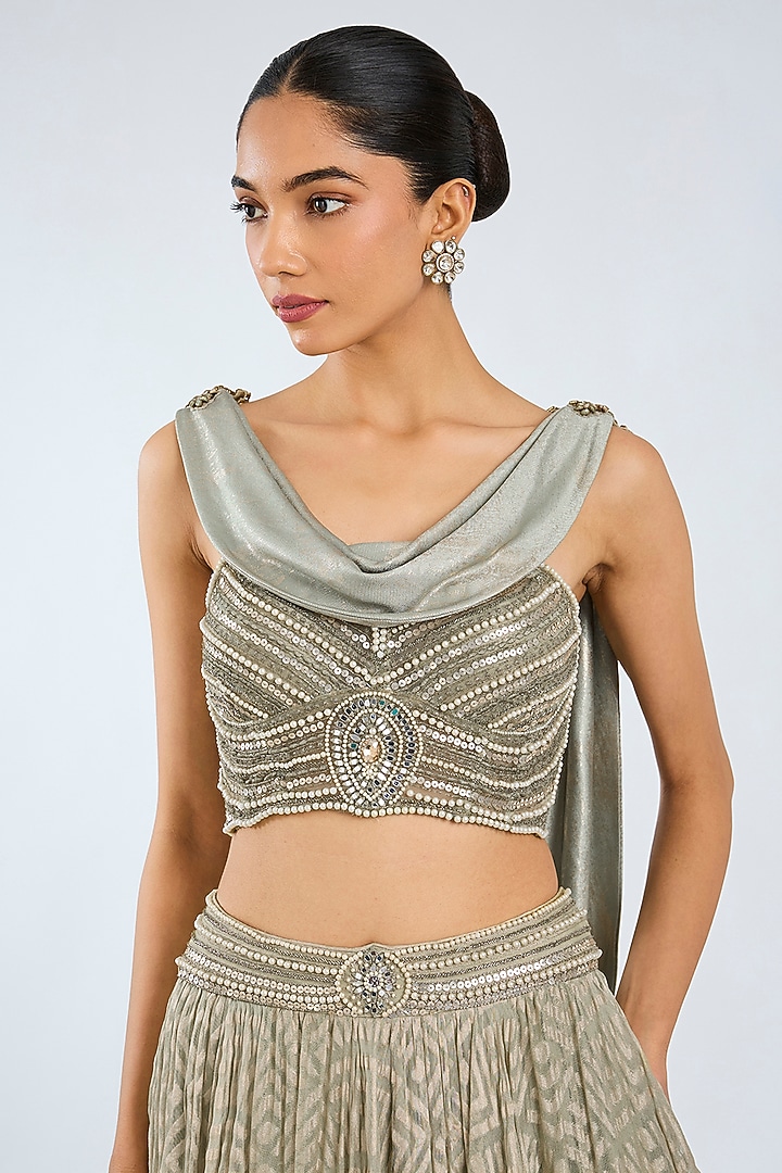 Jade Woven Textile Embroidered Bridal Lehenga Set by Tarun Tahiliani at Pernia's Pop Up Shop