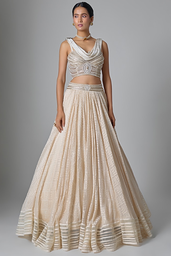 Ivory Handwoven Jacquard Bridal Lehenga Set by Tarun Tahiliani at Pernia's Pop Up Shop