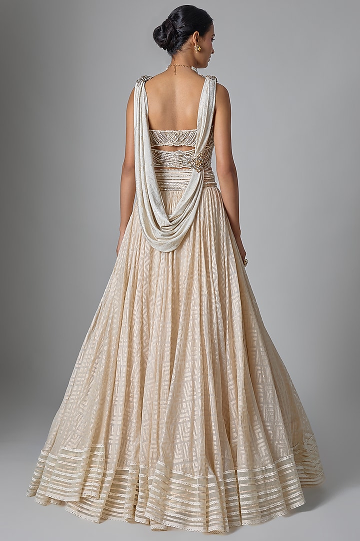 Ivory Handwoven Jacquard Bridal Lehenga Set by Tarun Tahiliani at Pernia's Pop Up Shop