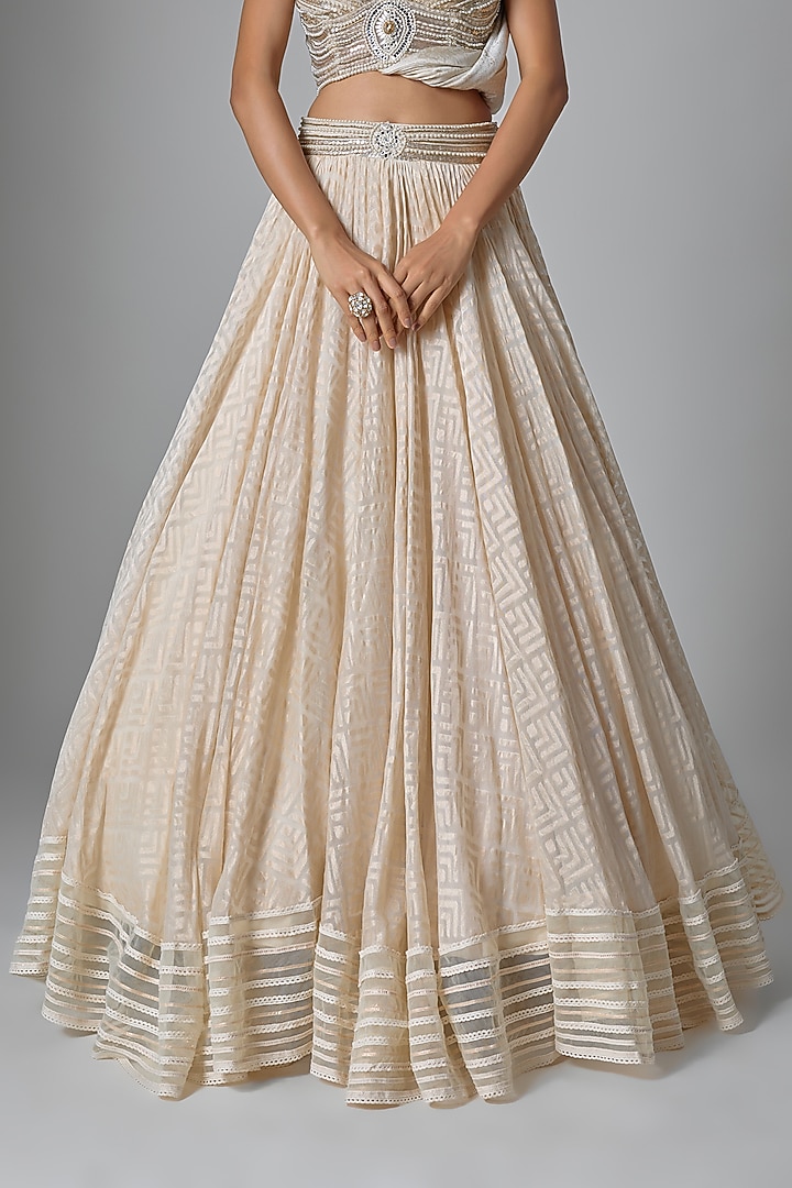 Ivory Handwoven Jacquard Bridal Lehenga Set by Tarun Tahiliani at Pernia's Pop Up Shop