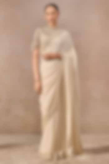 Ivory Georgette & Tulle Embroidered Bridal Saree Set by Tarun Tahiliani at Pernia's Pop Up Shop