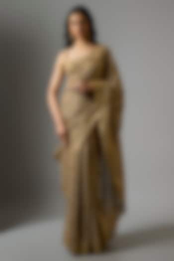 Gold Tulle Sequin Embellished Bridal Saree Set by Tarun Tahiliani at Pernia's Pop Up Shop