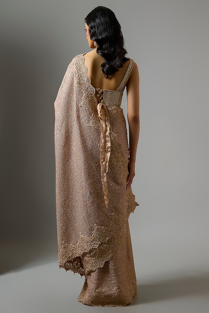 Rose Gold Tulle Bridal Saree Set by Tarun Tahiliani at Pernia's Pop Up Shop