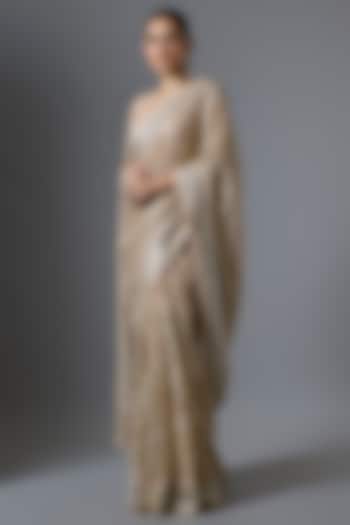 Blush-Colored Tulle Zari Embroidered Bridal Saree Set by Tarun Tahiliani at Pernia's Pop Up Shop