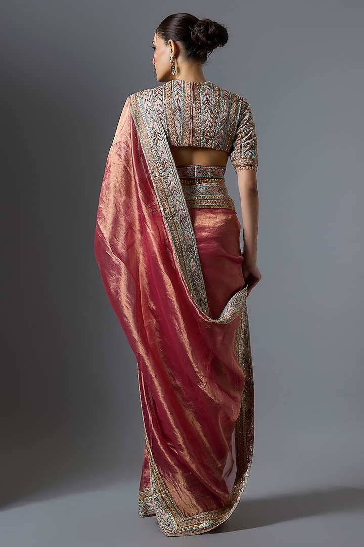 Red Silk Tissue Hand Embroidered Bridal Saree Set by Tarun Tahiliani at Pernia's Pop Up Shop