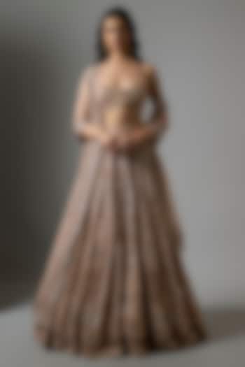 Blush Tulle Sequins Embroidered Bridal Lehenga Set by Tarun Tahiliani at Pernia's Pop Up Shop