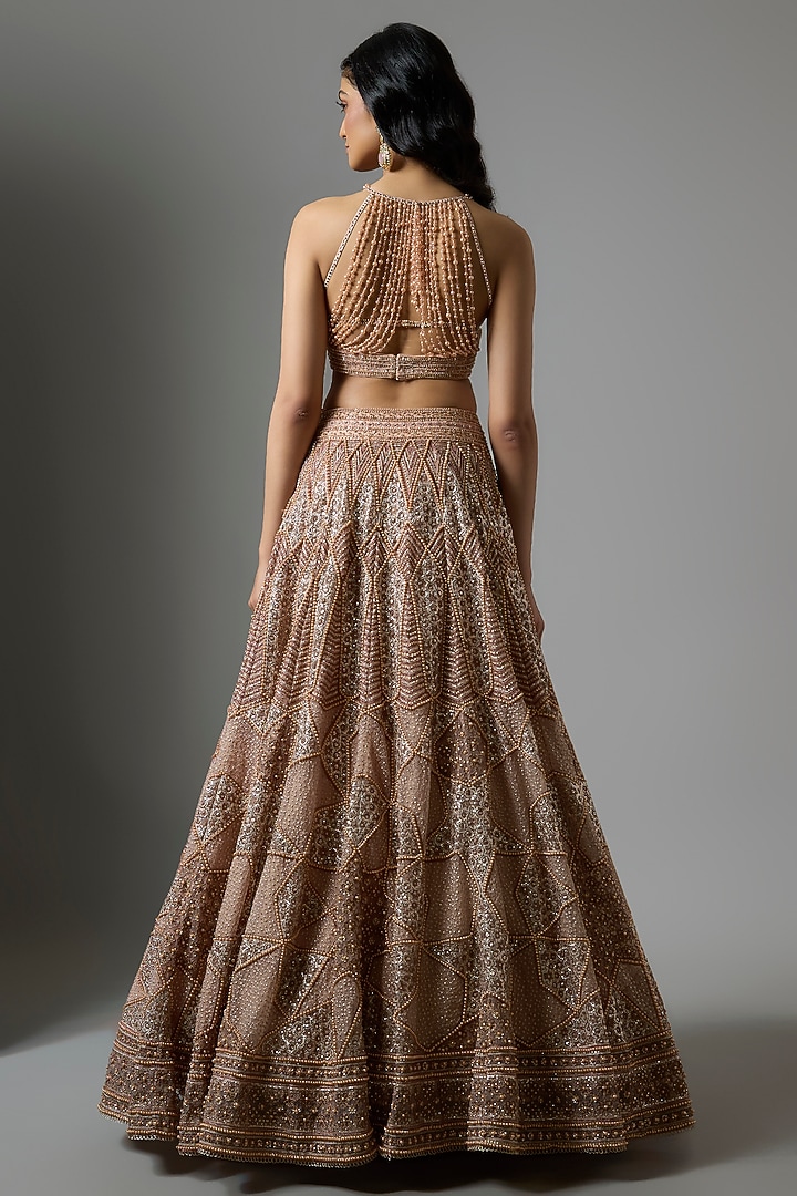 Blush Tulle Sequins Embroidered Bridal Lehenga Set by Tarun Tahiliani at Pernia's Pop Up Shop