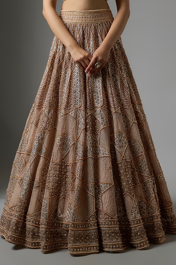 Blush Tulle Sequins Embroidered Bridal Lehenga Set by Tarun Tahiliani at Pernia's Pop Up Shop