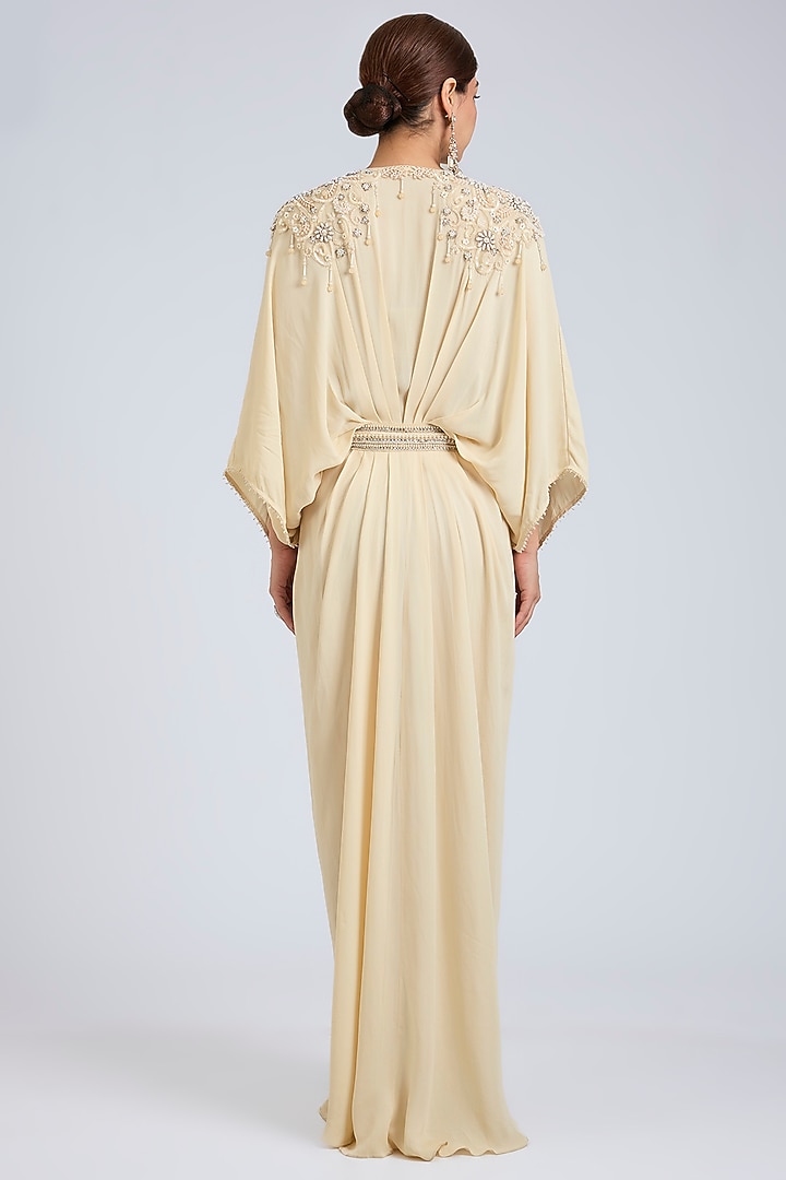 Ivory Georgette Pearl Embroidered Kaftan by Tarun Tahiliani at Pernia's Pop Up Shop
