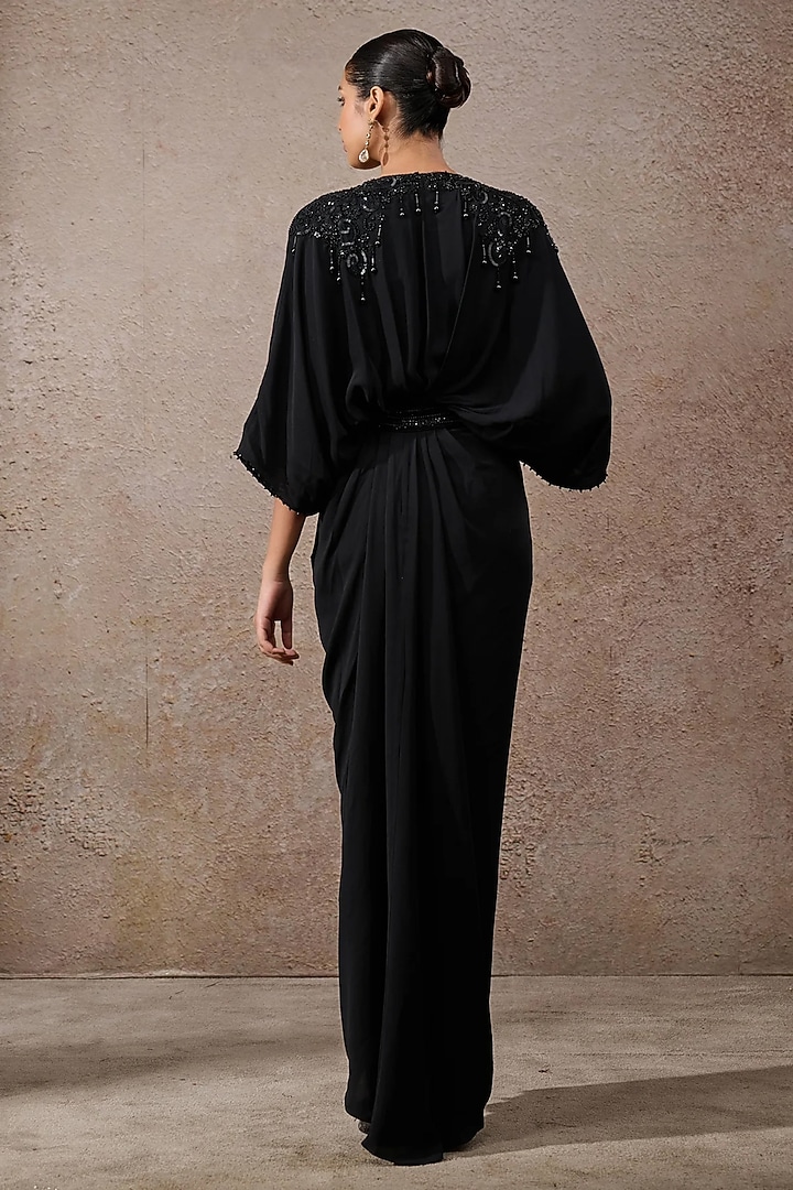 Black Georgette Sequins Embroidered Kaftan by Tarun Tahiliani at Pernia's Pop Up Shop