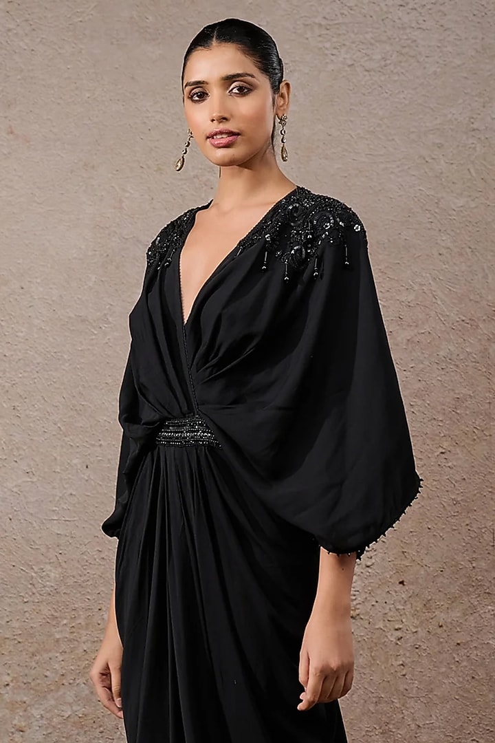 Black Georgette Sequins Embroidered Kaftan by Tarun Tahiliani at Pernia's Pop Up Shop